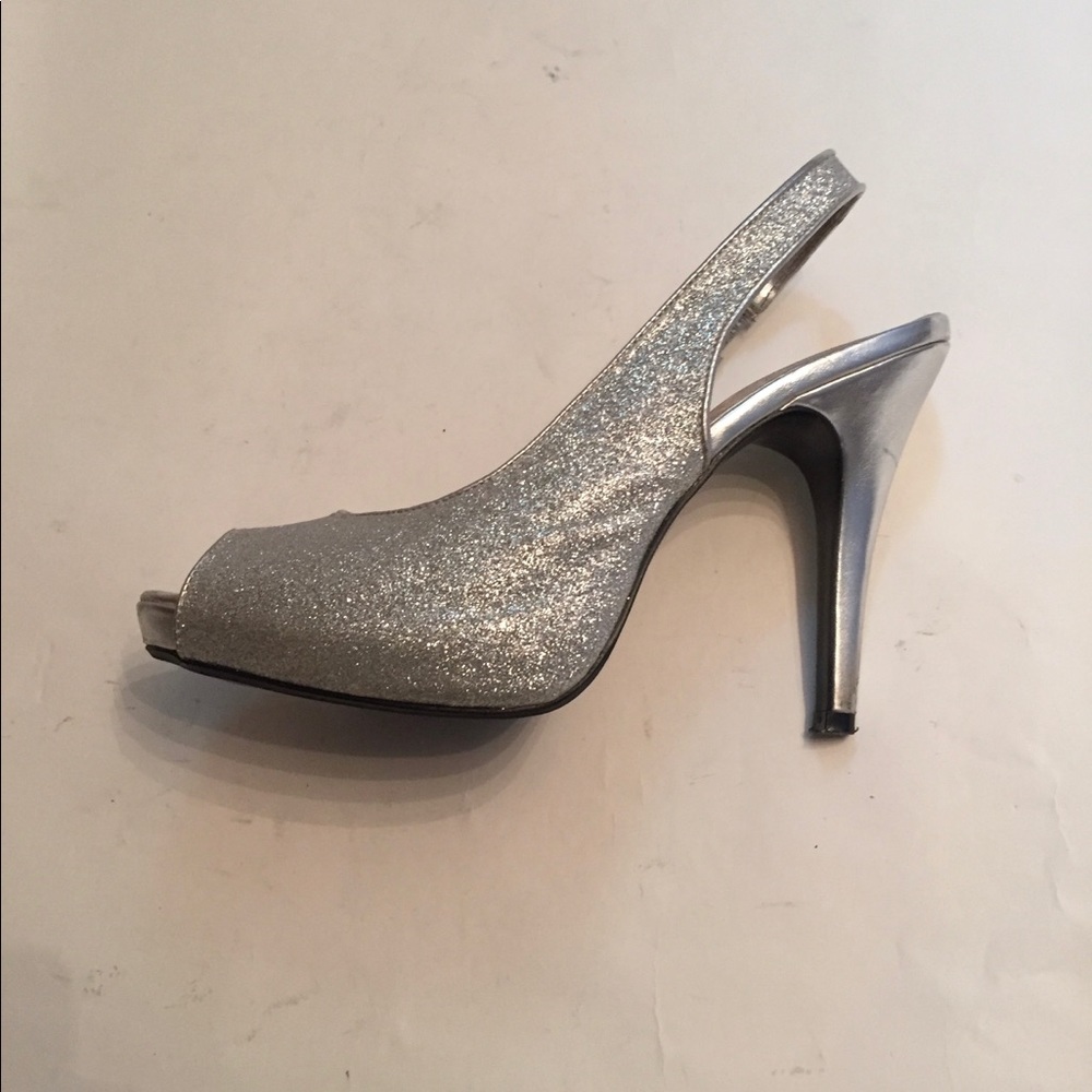 LULU TOWNSEND HEEL SLINGBACK PEEP TOE SILVER GLITTER SIZE 7.5 38 SHOES - Picture 4 of 9